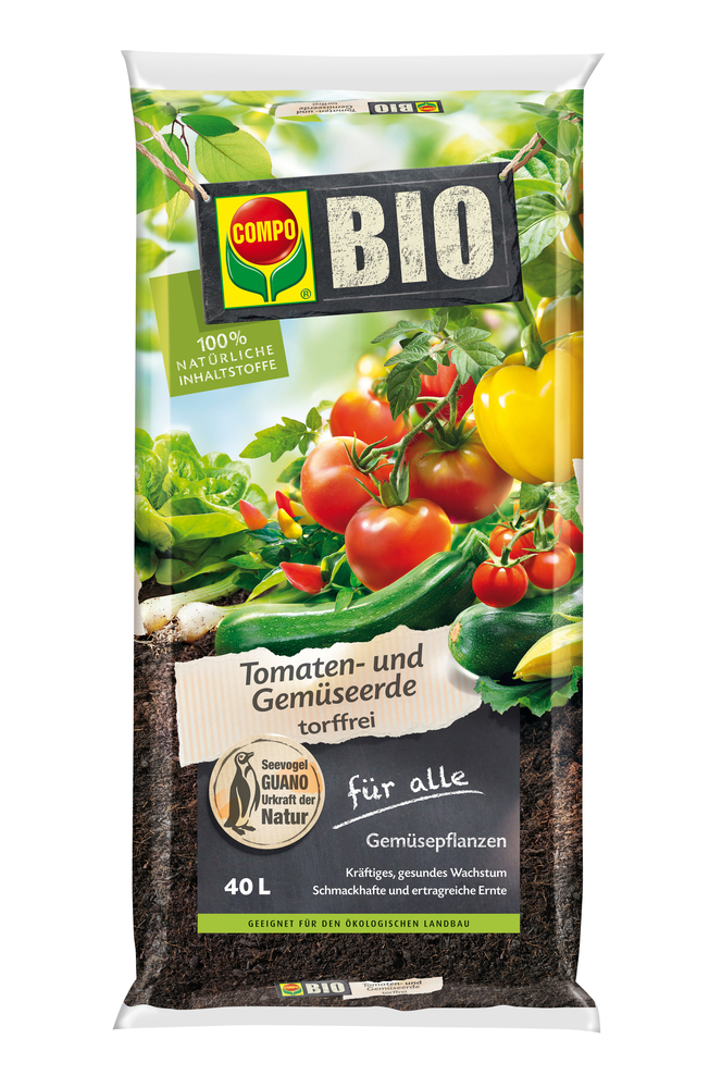 COMPO Bio Tomaten u. Gemüseerde 40l COMPO COMPO Bio Tomaten u. Gemüseerde 40l Compo PALETTEN-VE torffrei